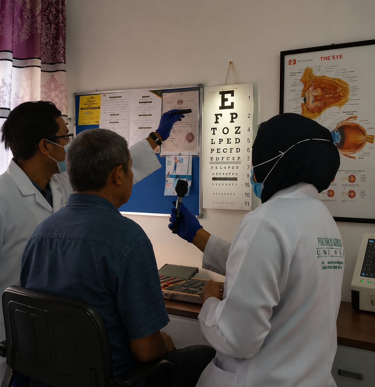 Pemeriksaan mata pelanggan bersama team rawatan